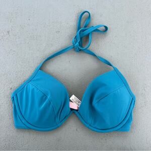 Y2K Victoria’s Secret 34D Teal Aqua Blue Halter Pushup Bikini Top